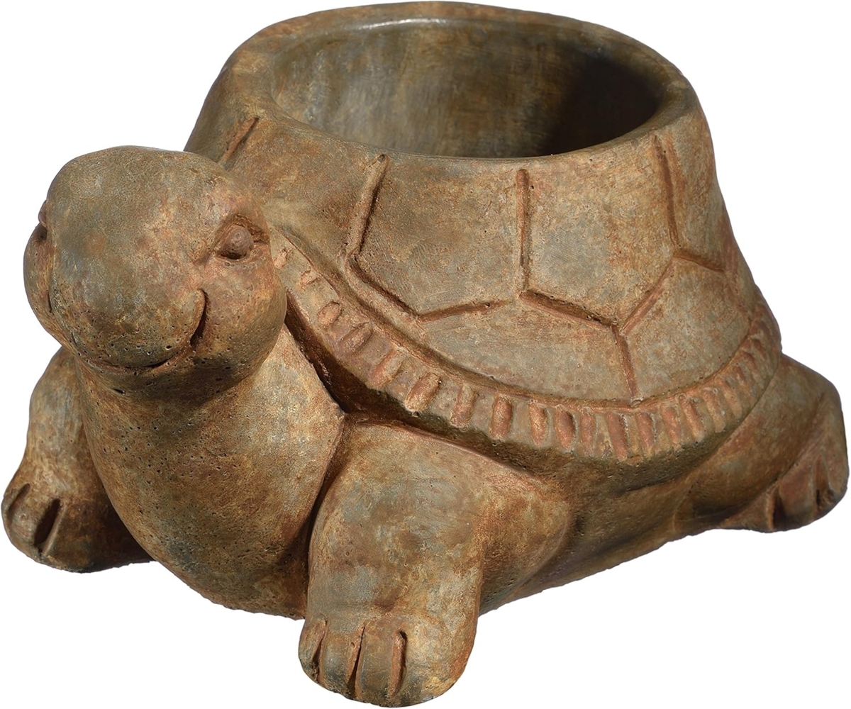 Classic Home and Garden Cement Buddies Pflanzgefäß Schildkröte, für Innen- und Außenbereich, mit Ablaufloch, Rostbraun, klein, ca. 15,2 cm Bild 1