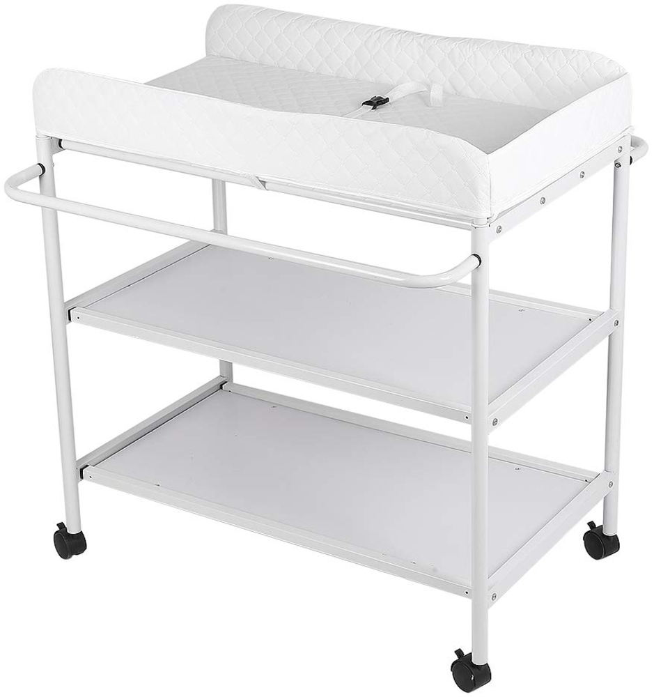 Wickelkommode Klappbar Babypflegetisch mit Sicherheitsgurt Ablagefächern, Babybett mit Wickelkommode, Baby Stilltisch Platzsparend & Stabil-80 * 66 * 98cm (beige) Bild 1