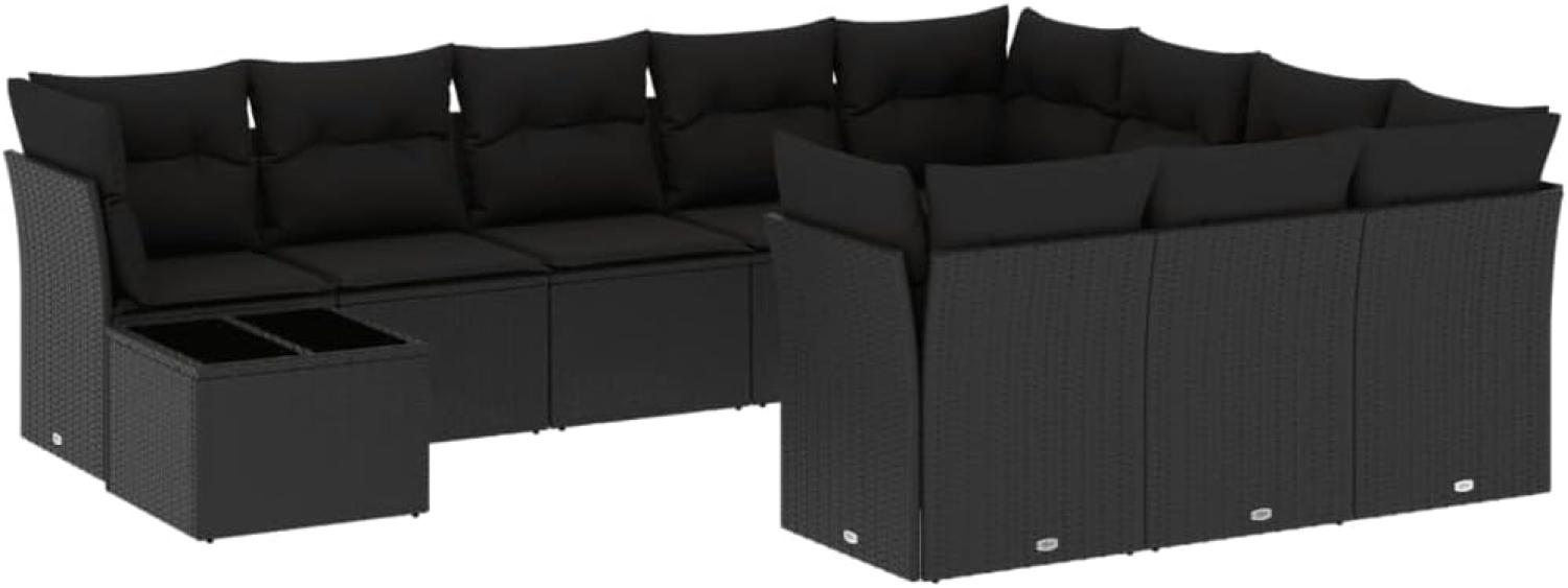 vidaXL 11-tlg. Garten-Sofagarnitur mit Kissen Schwarz Poly Rattan 3250094 Bild 1