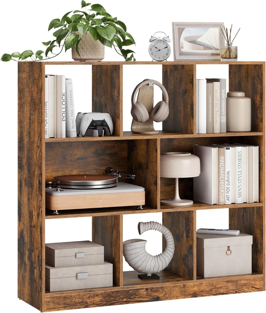 Vasagle Bücherregal, Regal, Würfelregal, Standregal, 8 offene Fächer, horizontal, vertikal oder kopfüber verwendbar, 30 x 97,5 x 100 cm, für Wohnzimmer, Arbeitszimmer, Büro, vintagebraun LBC52BX von Songmics Bild 1