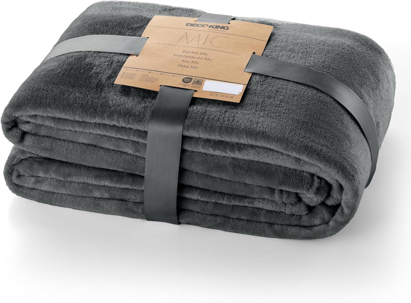 DecoKing Kuscheldecke 200x220 cm grau Decke Microfaser Tagesdecke Fleece weich sanft kuschelig anthrazit Graphit Grey dimgray Charcoal Mic Bild 1