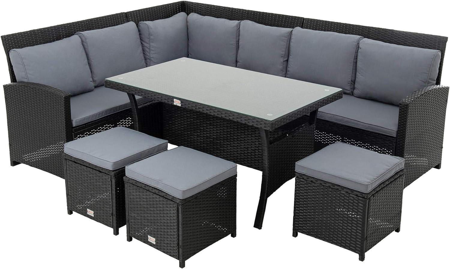 ESTEXO - Polyrattan Essgruppe schwarz Sitzgruppe Garten Lounge Gartenmöbel Set Rattan Bild 1