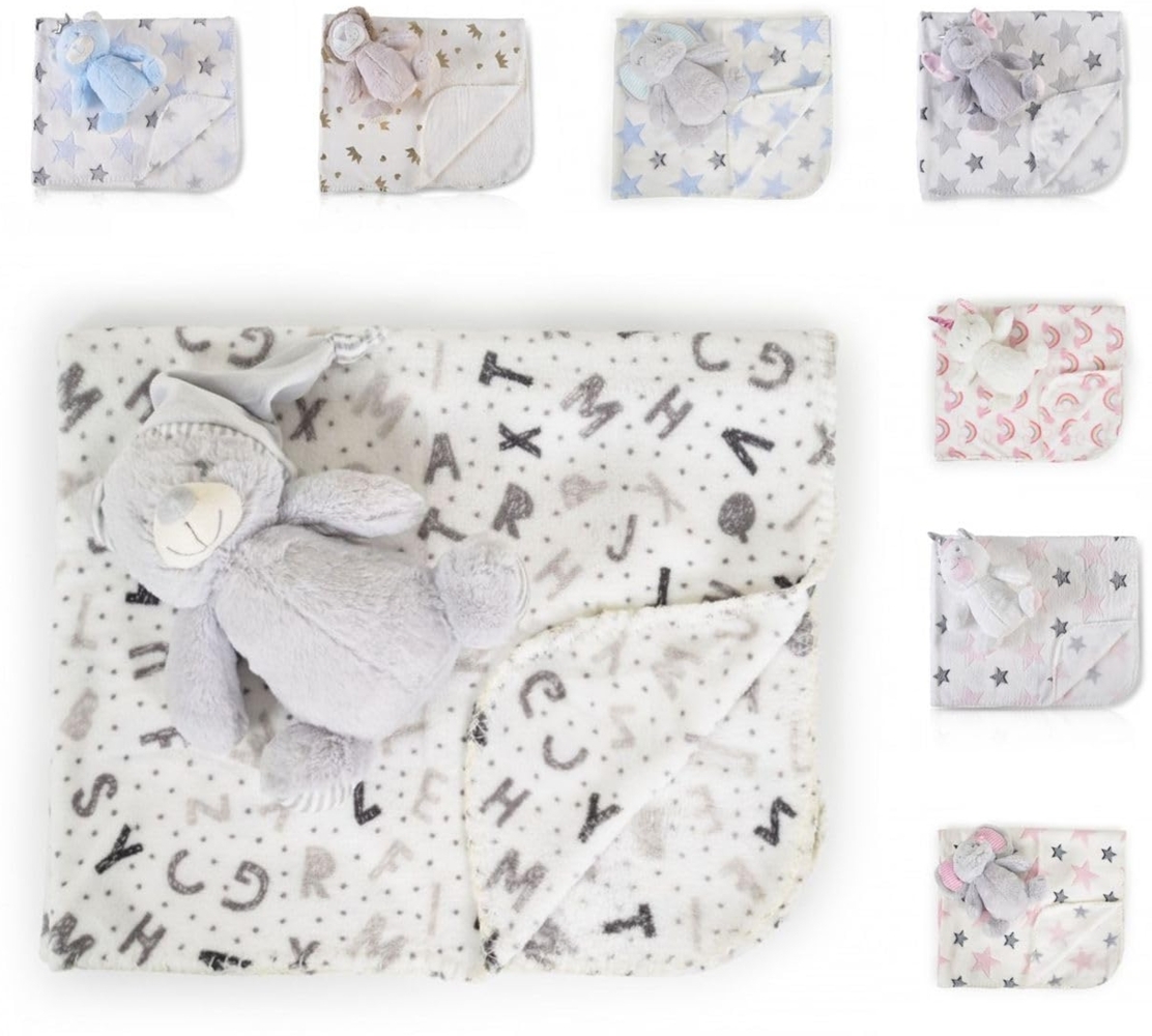 Cangaroo Babydecke 90 x 75 cm mit Plüschtier kuschelige Babydecke Krabbeldecke grau Bild 1
