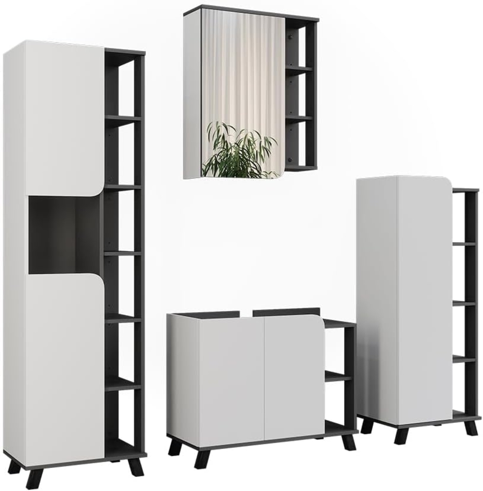 Badmöbel-Set Karen Anthrazit/Weiß 4 Teile Vicco Bild 1