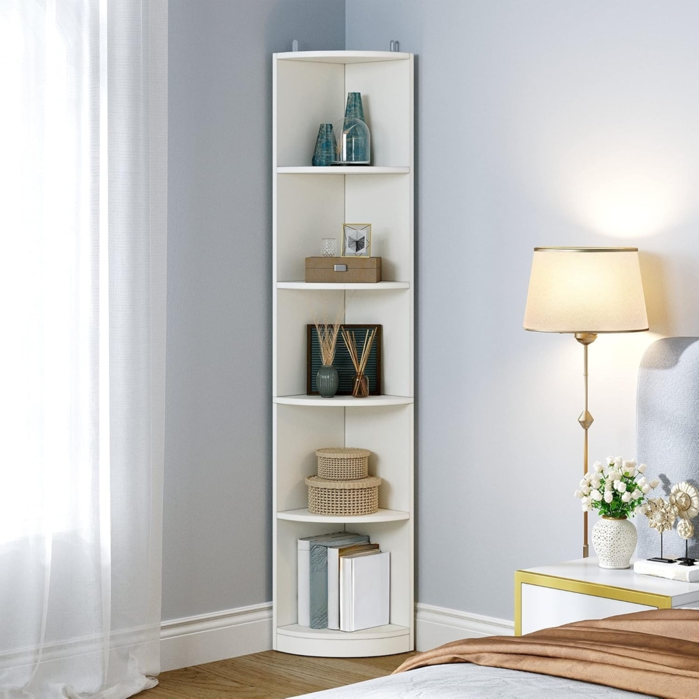 YITAHOME Bücherregal Weiß, 5-stöckiges Eckregal 30 x 30 x 180 cm, Bücherregale Holz, offene Aufbewahrung, Bücherregale für Wohnzimmer, Heimbüro, Eckregal Freistehend Bild 1