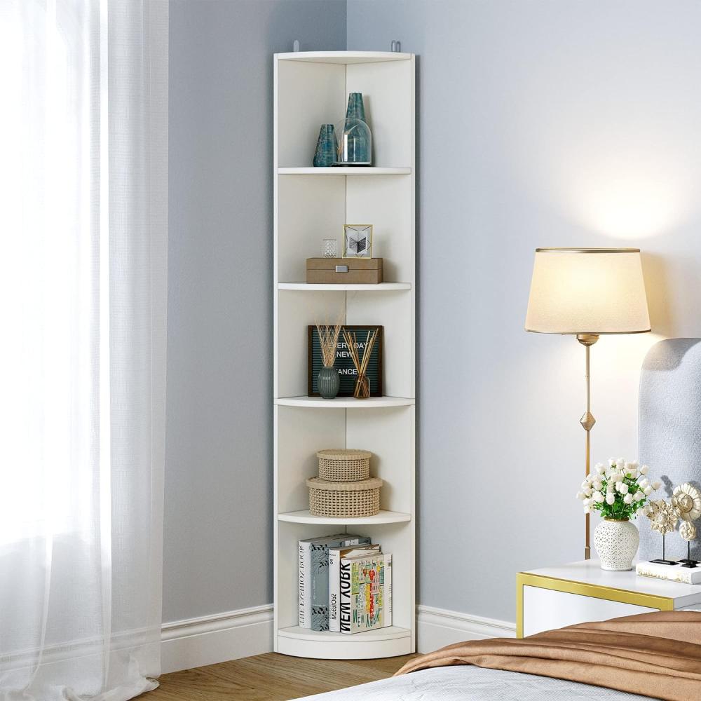 YITAHOME Bücherregal Weiß, 5-stöckiges Eckregal 30x30x180cm, Bücherregale Holz, offene Aufbewahrung, Bücherregale für Wohnzimmer, Heimbüro, Eckregal Freistehend Bild 1