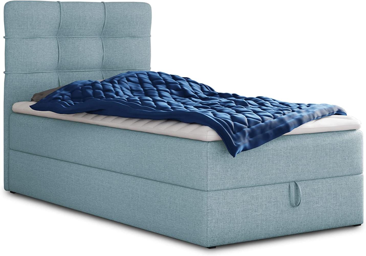 Sofnet 'Best Mini' Boxspringbett mit Bonell-Matratze, Bettkasten und Topper, Webstoff, Blau, 90 x 200 cm Bild 1