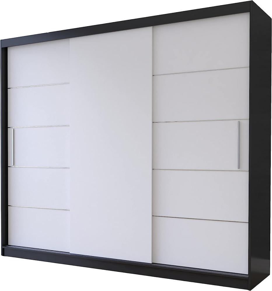 Fabryka Mebli Idźczak Schwebetürenschrank Alba 250, Schiebetürenschrank, Kleiderschrank mit Kleiderstange und Einlegeboden, Schlafzimmerschrank, Schiebetüren, Modern Design (Schwarz/Weiß) Bild 1