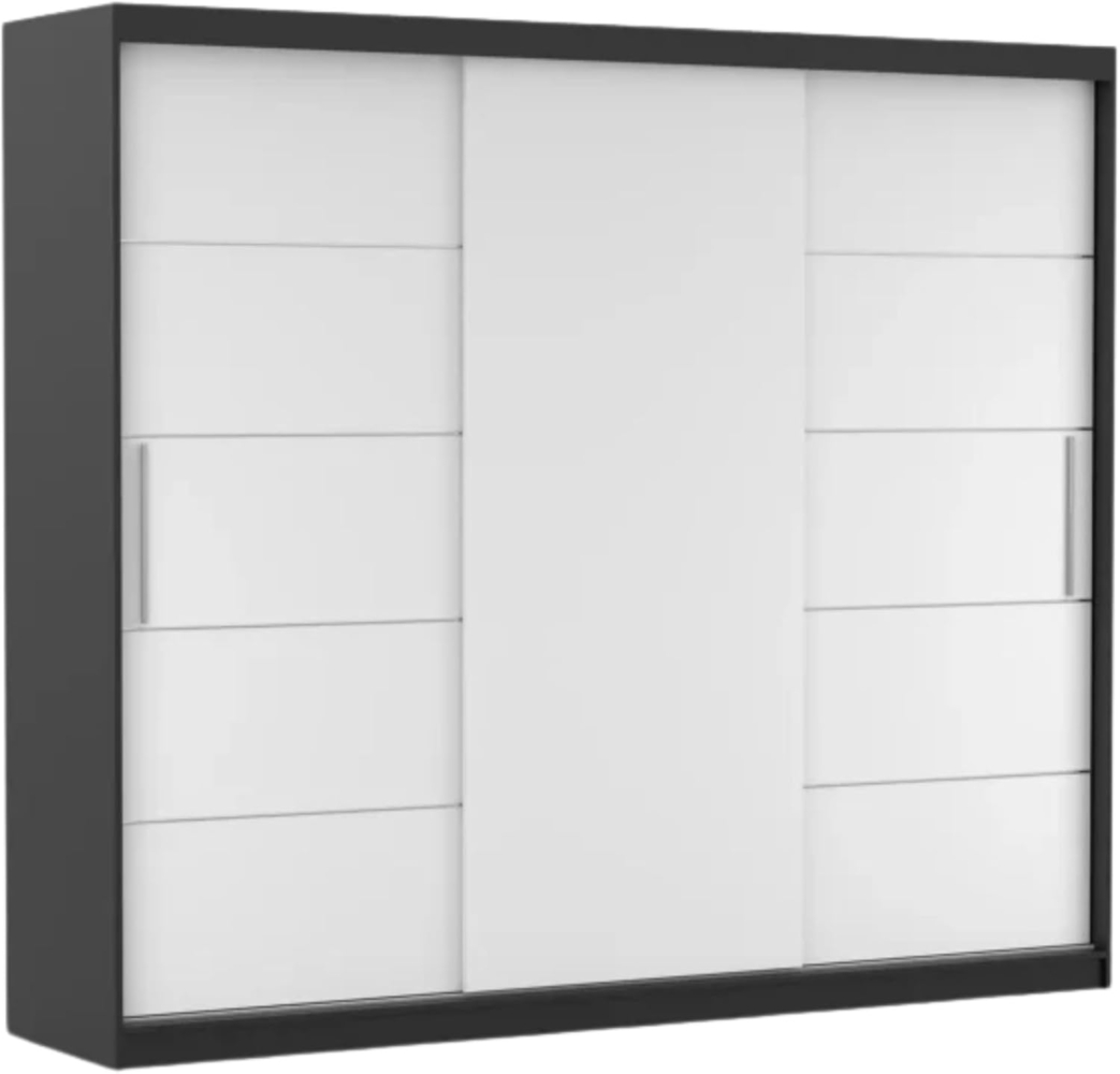 Fabryka Mebli Idźczak Schwebetürenschrank Alba 250, Schiebetürenschrank, Kleiderschrank mit Kleiderstange und Einlegeboden, Schlafzimmerschrank, Schiebetüren, Modern Design (Schwarz/Weiß) Bild 1