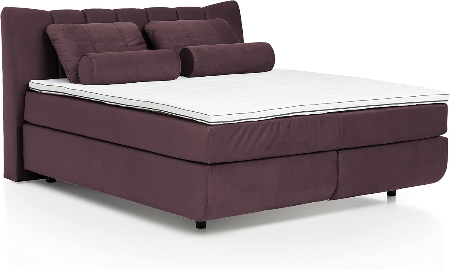 Mivano Free Boxspringbett/Bett mit 7-Zonen-Taschenfederkern-Matratze und Premium Topper/Härtegrad H2 + H4, Velours Cosy Lila, Liegefläche 180x200 cm Bild 1