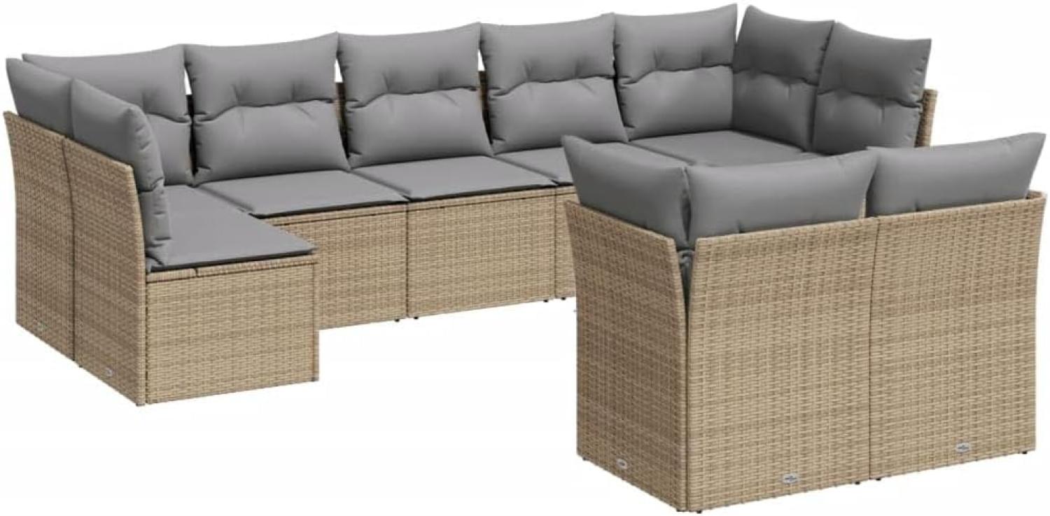 vidaXL 9-tlg. Garten-Sofagarnitur mit Kissen Beige Poly Rattan 3218149 Bild 1