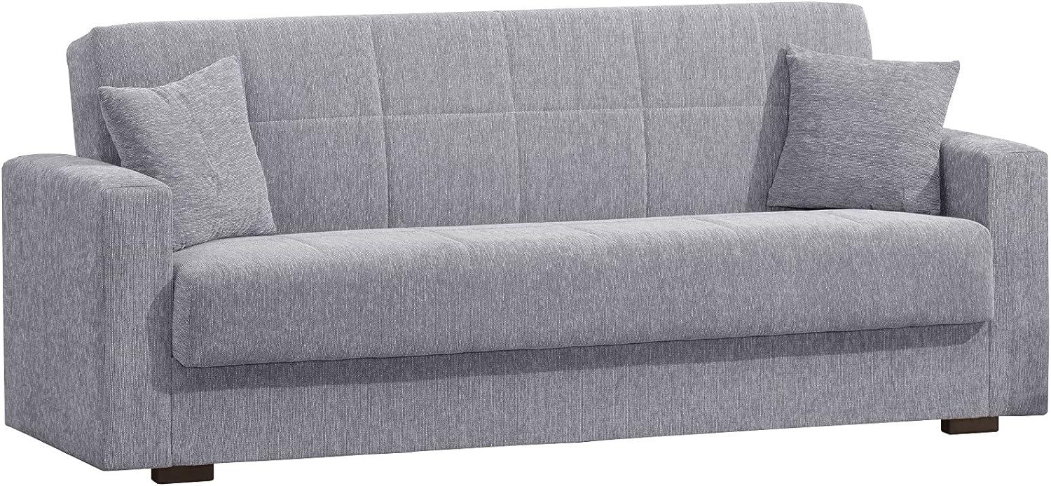 Dmora - Schlafsofa Pinto, Lineares 3-Sitzer-Containersofa, Wohnzimmersofa aus gepolstertem Stoff mit Klick-Klack-Öffnung, Cm 212x80h87, Grau Bild 1