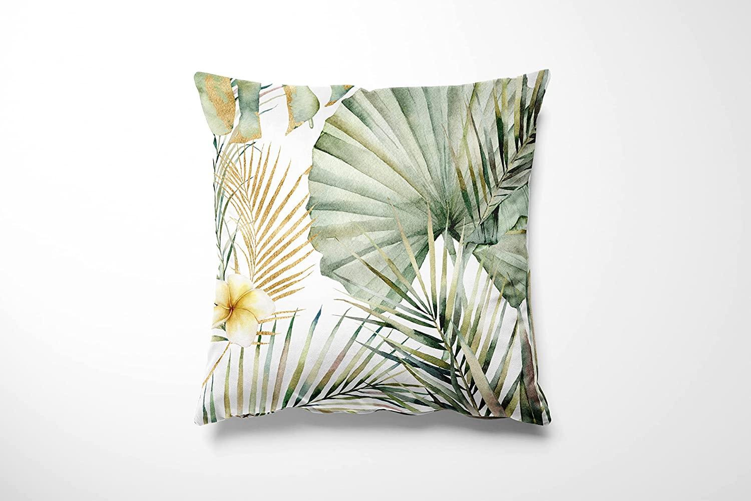Mako Satin Bettwäsche Blätter und Palmen weiß Kissenbezug 40x40 Bild 1