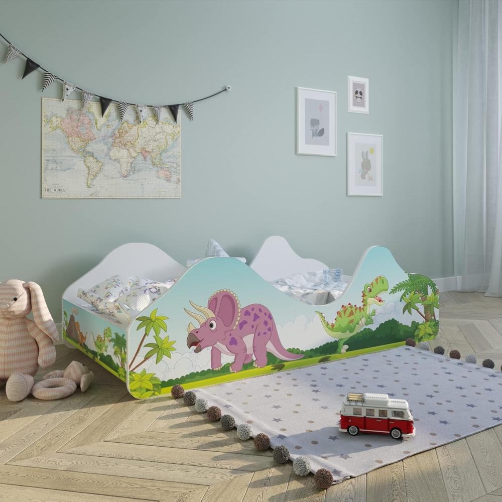 Kids Collective Kinderbett Jugendbett 80x160 mit Rausfallschutz, Dinosaurier oder Piraten Motiv, Spielbett mit abgerundeten Kanten, mit Matratze Bild 1