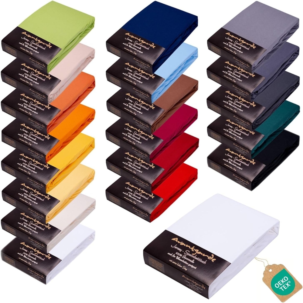 Avantgarde Spannbettlaken 90x200 cm - 100x220 cm - hoher 40cm Steg auch f. Boxspringbett & Wasserbett - Spannbettlaken ca. 170g/m² - Bettlaken - 100% Jersey Baumwolle ÖKO-TEX (01 Weiß) Bild 1