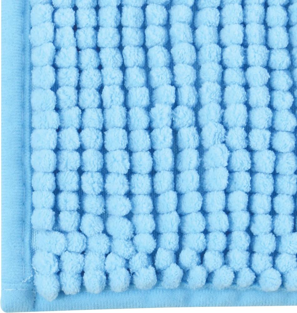 MSV Badteppich 2er Set Badvorleger Duschvorleger Chenille Hochflor Badematte 40x60 cm + 60x90 cm – Hellblau Bild 1
