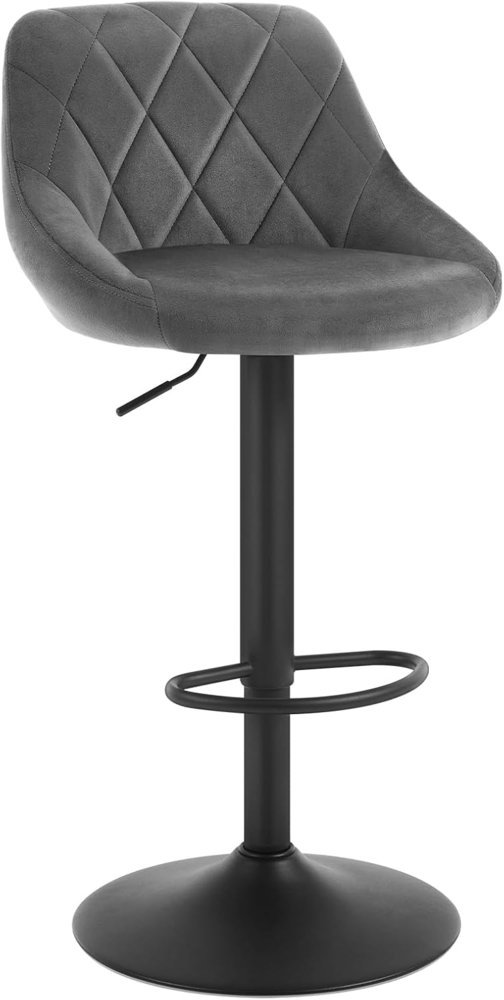 WOLTU BH219dgr-1 1er Barhocker Barstuhl, Gute gepolsterte Sitzfläche aus Samt, Höhenverstellbar, 360° Drehbar, Farbwahl, in Dunkelgrau Bild 1