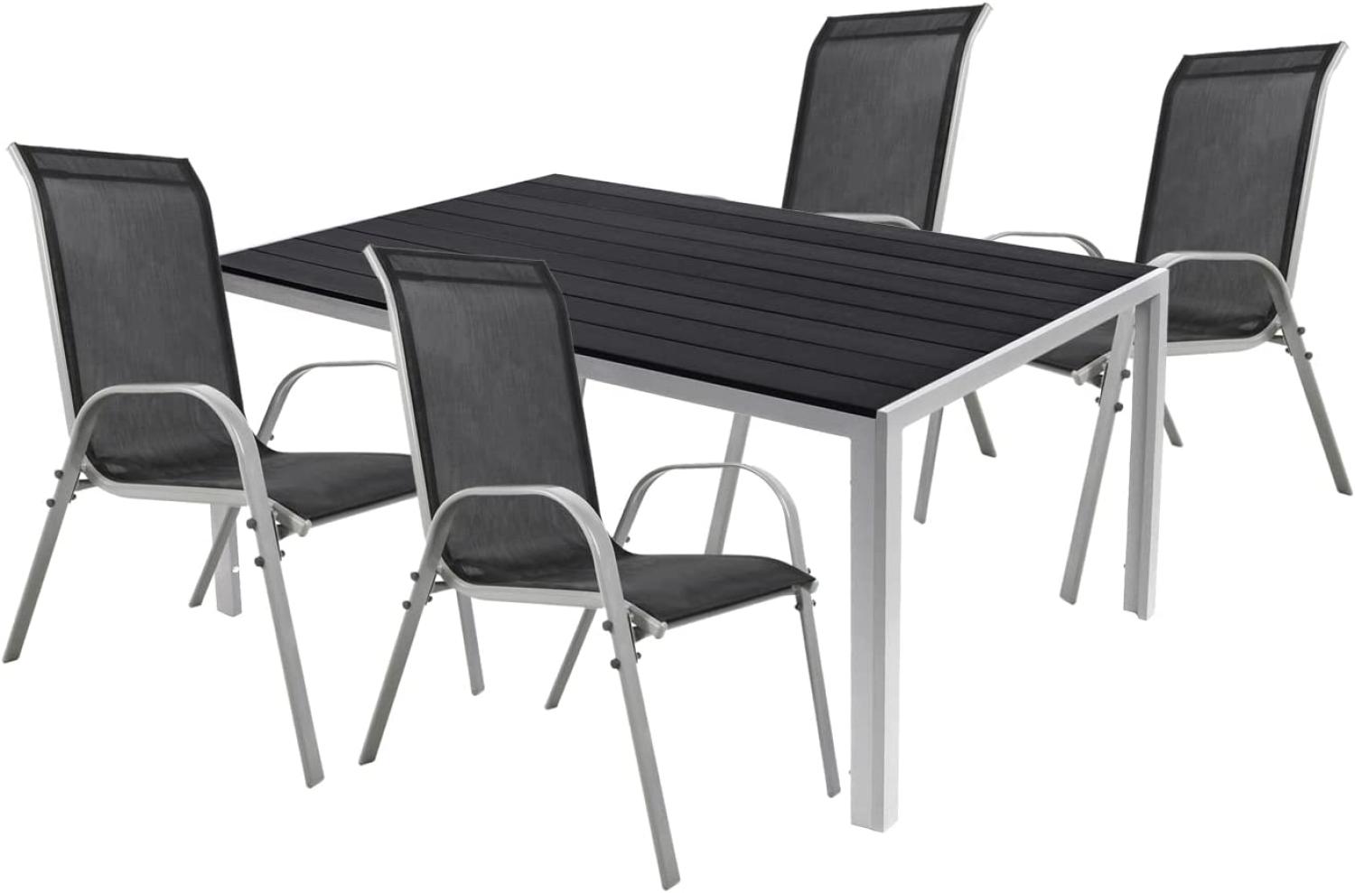 5tlg Gartenmöbel Set Alu silber Non-Wood Schwarz 150x90cm Bild 1