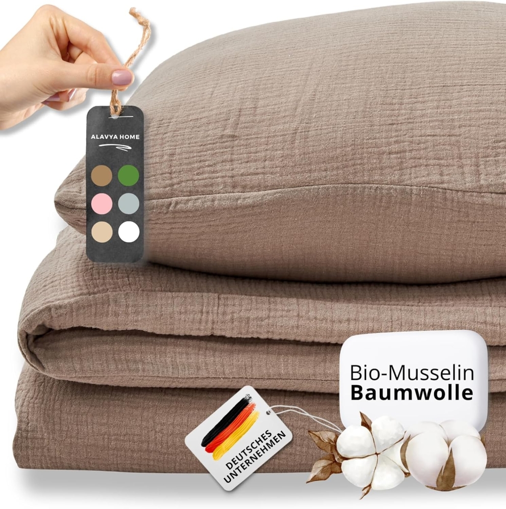 Alavya Home® Bettwäsche Black Friday I Musselin 135x200 mit Kissenbezug I GOTS zertifiziert, 100% Bio-Baumwolle, 2 teilig, Bettbezug-Set Bettwäsche 135x200 Hypoallergen & Atmungsaktiv Bild 1