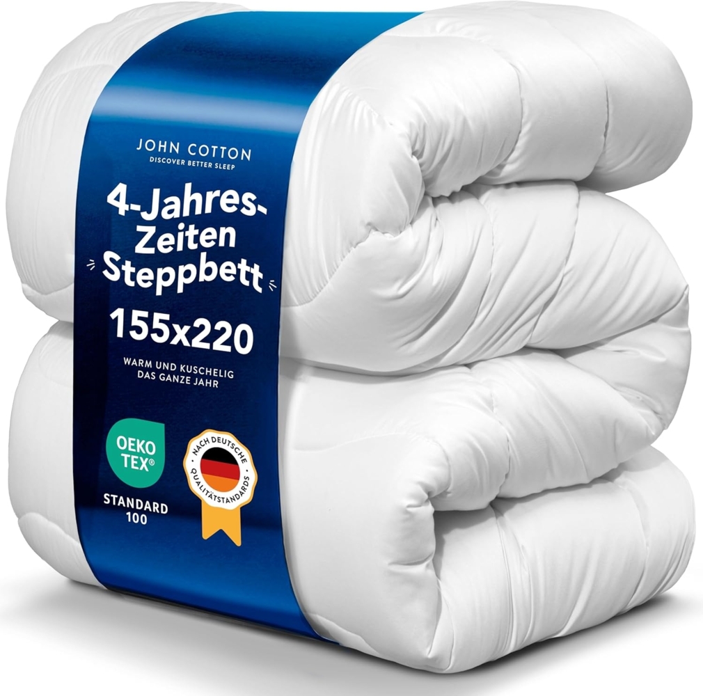 John Cotton 4 Jahreszeiten Bettdecke 155x220 - Atmungsaktive 3-in-1 Bettdecken für Sommer & Winter | Oeko-Test Zertifiziert Steppdecke | Warme Schlafdecke | Decke 155x220 cm Bild 1