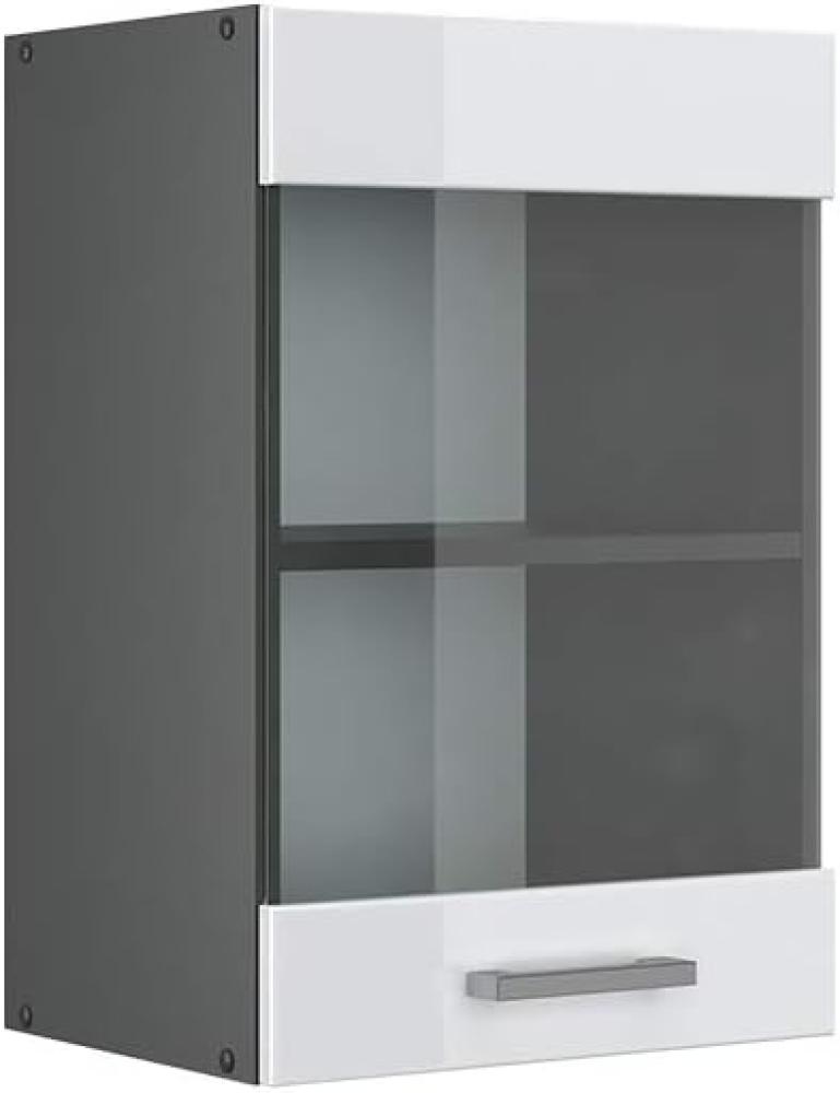 VICCO Küchenschrank R-Line Hängeschrank Unterschrank Küchenzeile Küchenunterschran Anthrazit (Weiß Hochglanz, Hängeglasschrank 40cm) Bild 1