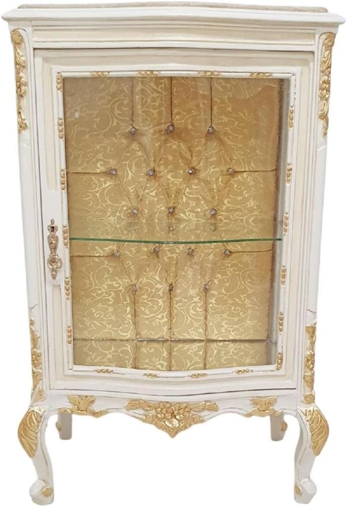 Casa Padrino Barock Vitrine Weiß / Creme / Gold - Handgefertigter Massivholz Vitrinenschrank mit Glitzersteinen und Marmorplatte - Wohnzimmer Möbel im Barockstil - Barock Möbel Bild 1