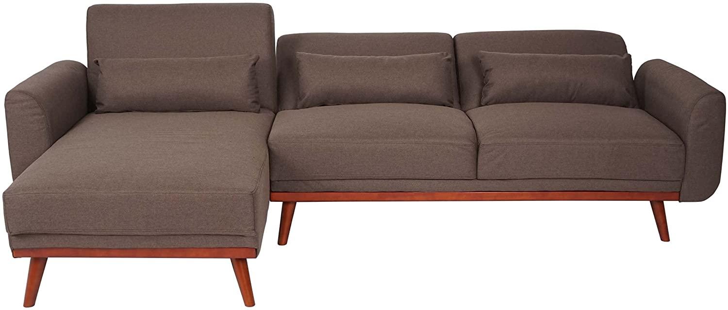 Sofa HWC-J20, Couch Ecksofa, L-Form 3-Sitzer Liegefläche Schlaffunktion Stoff/Textil 280cm ~ braun Bild 1