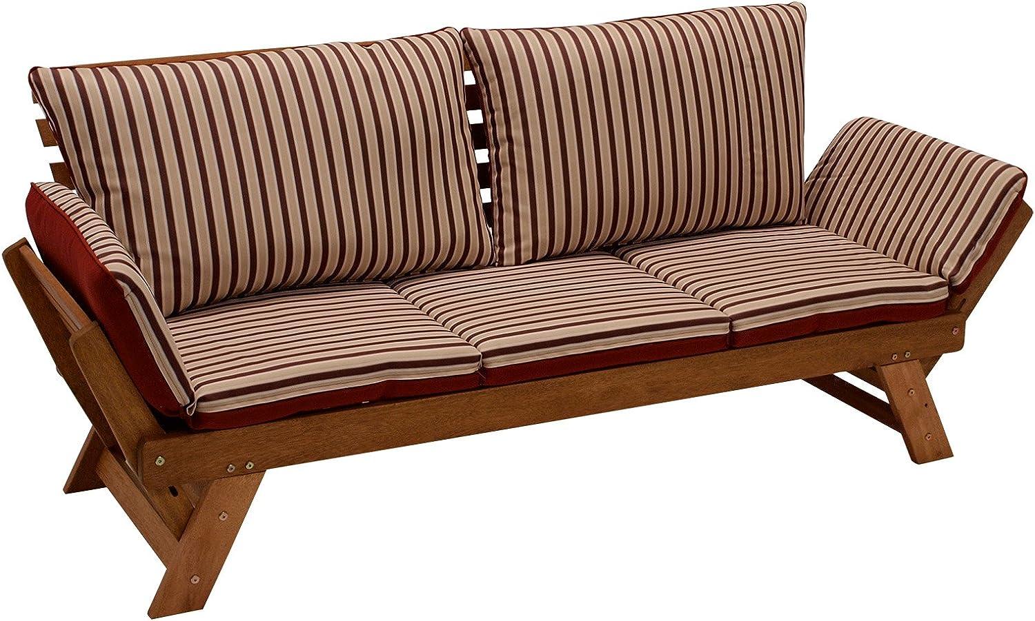 Liegesofa TIROL 202cm, Eukalyptus geölt, Wendeauflage Auflage rot beige Bild 1