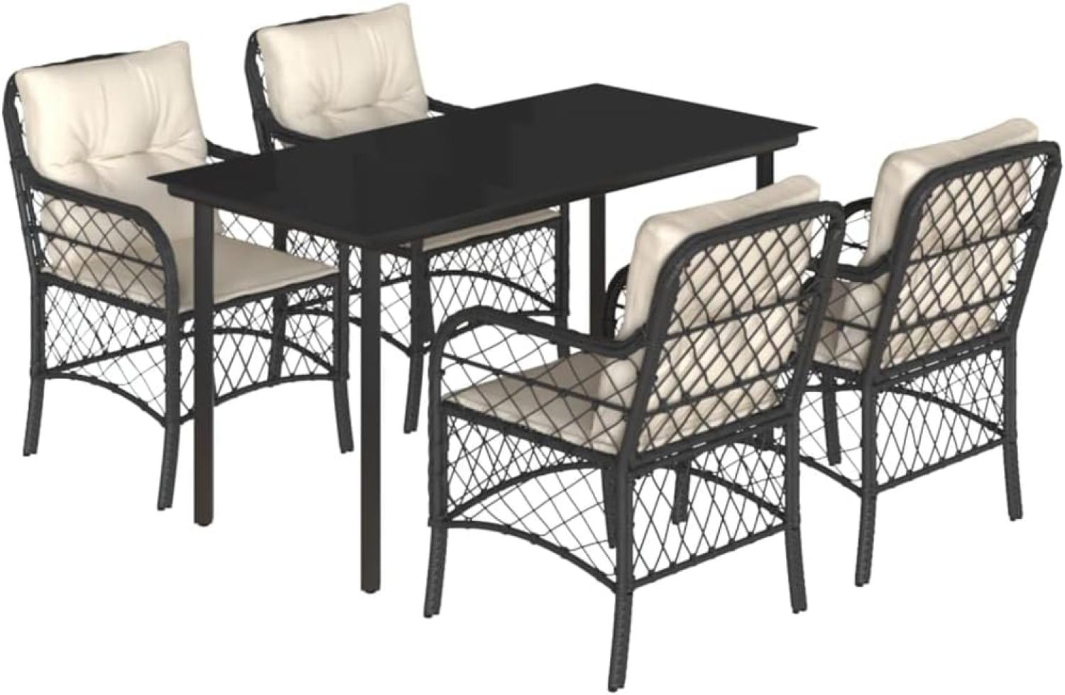 vidaXL 5-tlg. Garten-Essgruppe mit Kissen Schwarz Poly Rattan 3212091 Bild 1