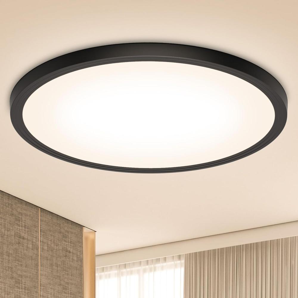 Deckenlampe Led Deckenleuchte Flach Lampe, Ø 30CM 24W 3000K 2400LM Warmweiss Badezimmer Schwarz Led Deckenlampe Modern Rund Led Lampe Decke für Küchen Wohnzimmer Schlafzimmer Kinderzimmer Flur Keller Bild 1