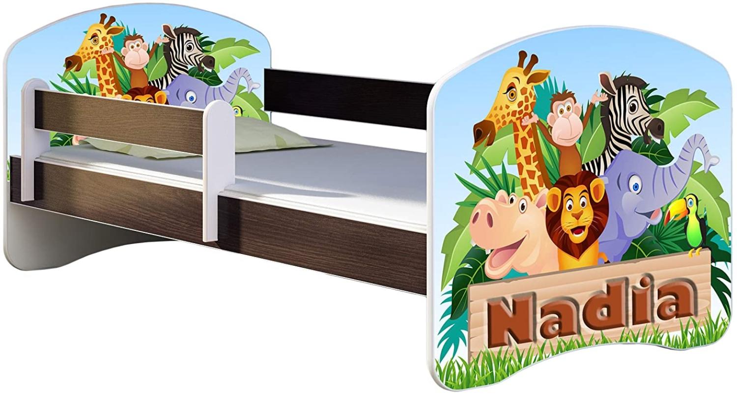 ACMA Kinderbett Jugendbett mit Einer Schublade und Matratze Wenge mit Rausfallschutz Lattenrost II 140x70 160x80 180x80 (02 Animals name, 160x80) Bild 1