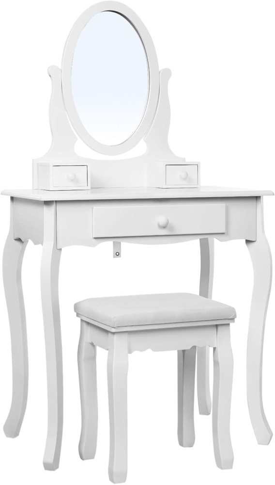 Songmics Schminktisch, 3 Schubladen mit Spiegel Hocker, 70 x 130 x 40 cm (B x H x T), weiß RDT004 Bild 1