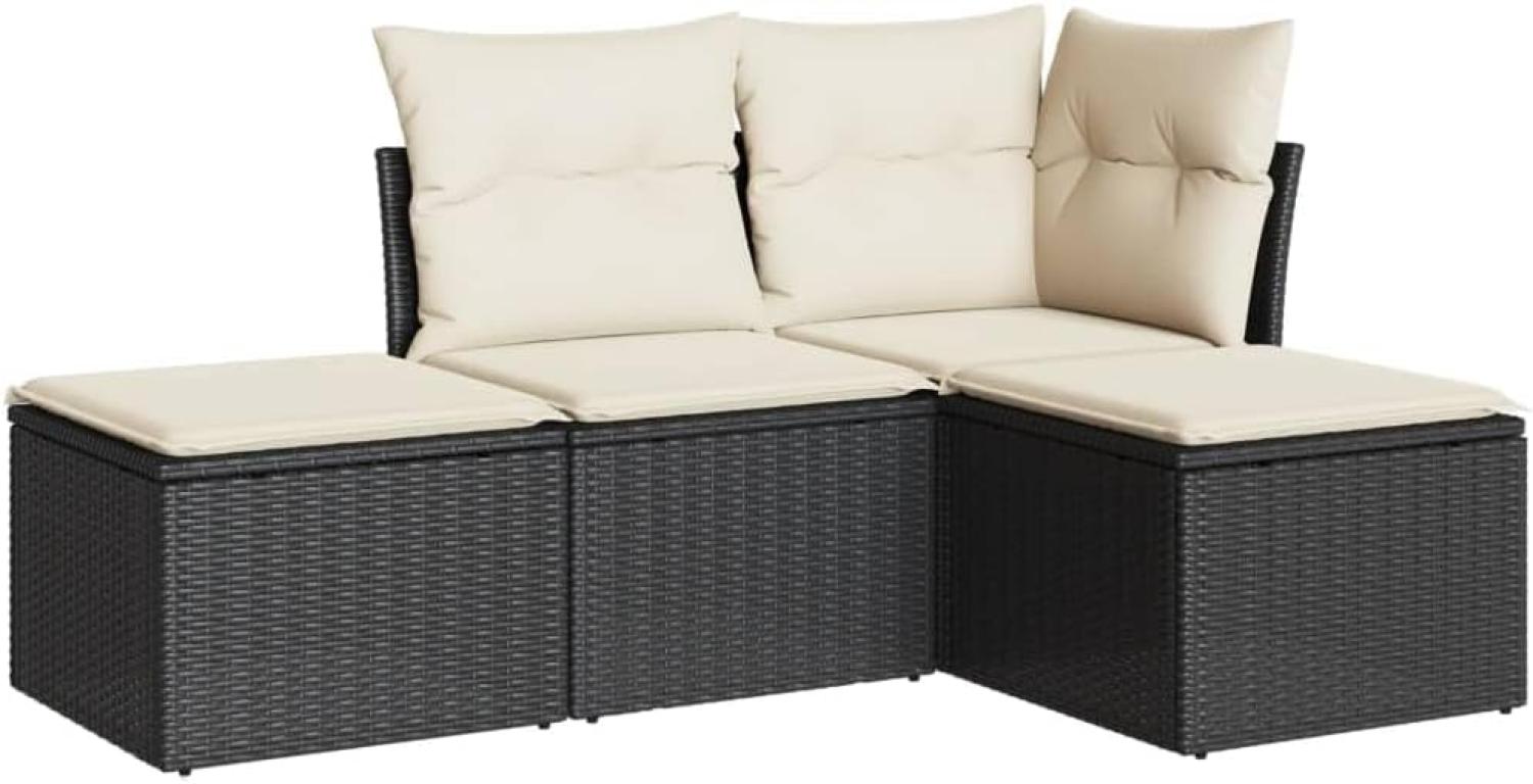 vidaXL 4-tlg. Garten-Sofagarnitur mit Kissen Schwarz Poly Rattan 3217476 Bild 1