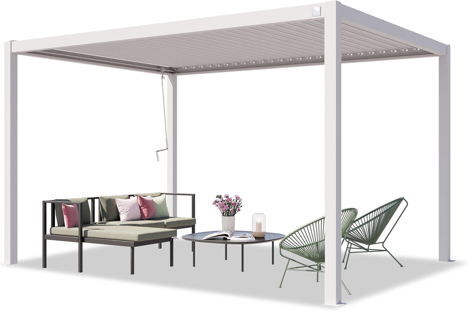 PRIMEYARD Pergola 3x4 m Aluminium-Pfosten mit Lamellendach aus Stahl weiße Terrassenüberdachung Bild 1