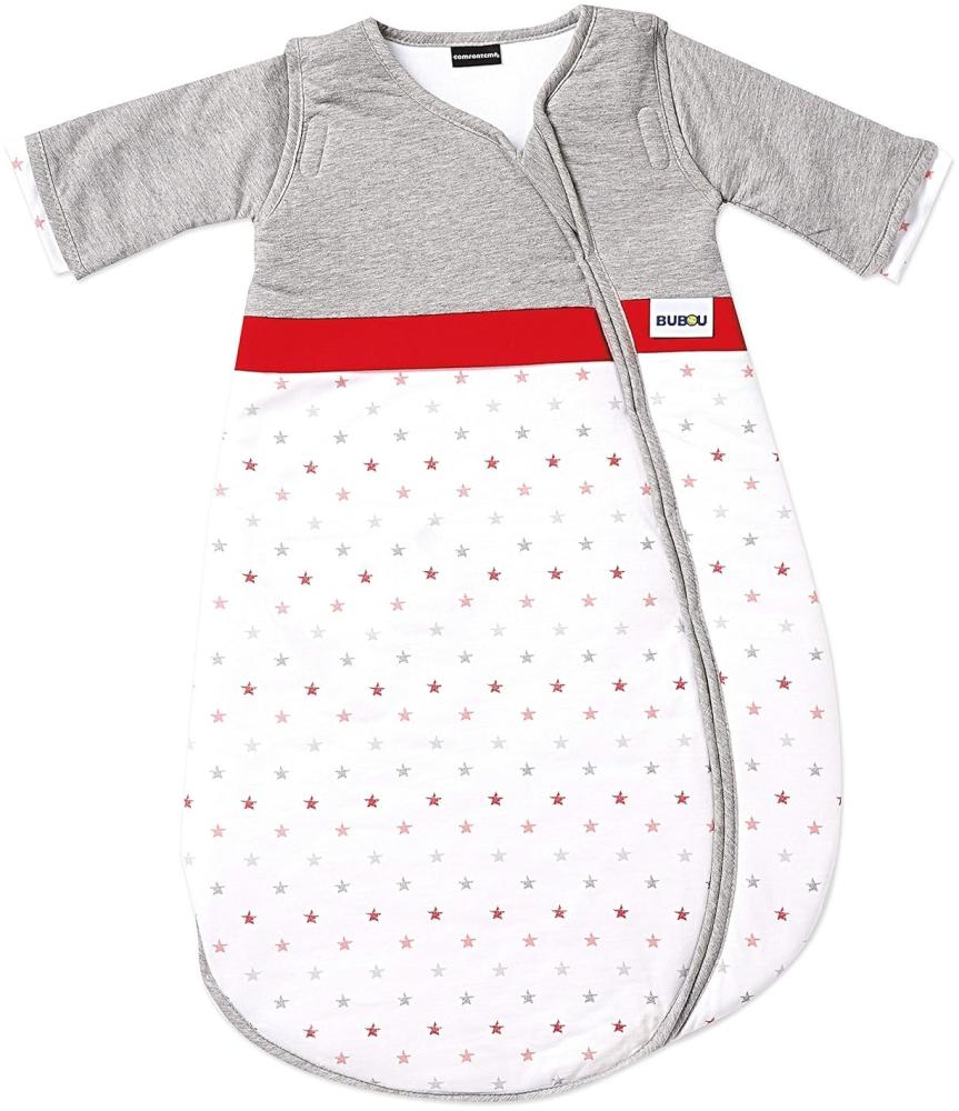 Gesslein 773167 Bubou Babyschlafsack mit abnehmbaren Ärmeln: Temperaturregulierender Ganzjahreschlafsack, Baby/Kinder Größe 110 cm, grau meliert/Sterne rot Bild 1