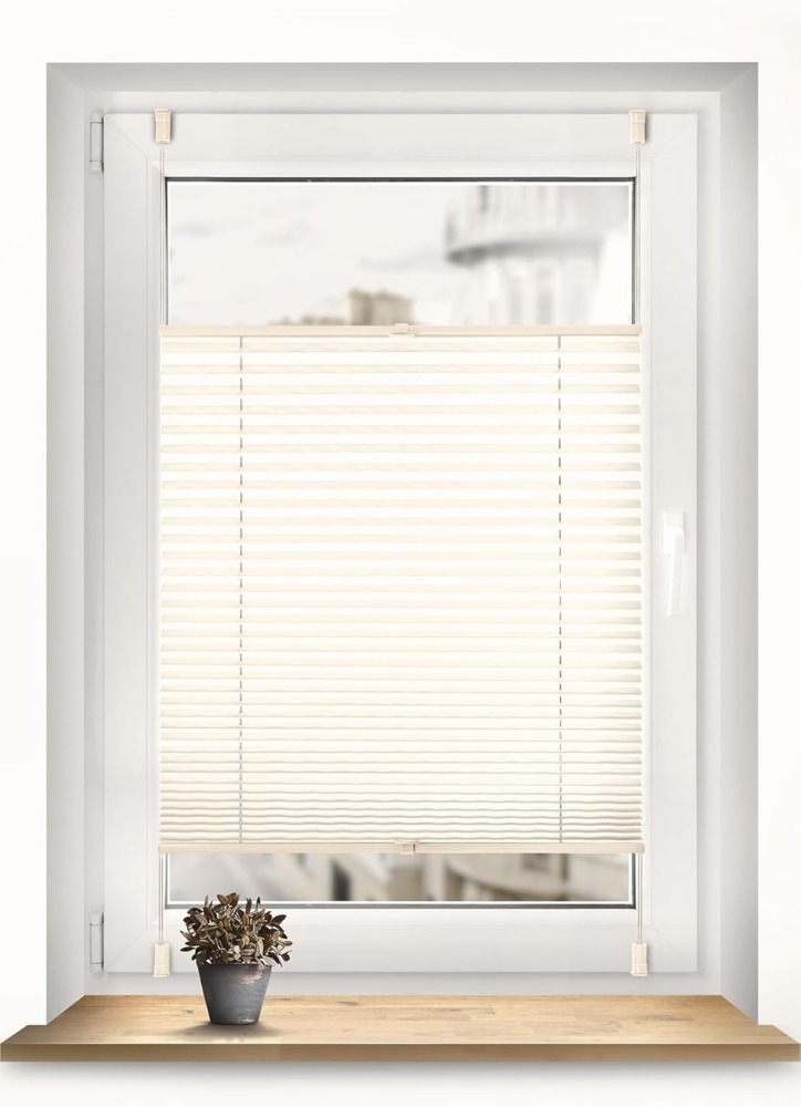 Sonello Plissee Klemmfix ohne Bohren 80x140 cm Hellcreme Faltrollo Plisseerollo Jalousie für Tür & Fenster Blickdicht Sichtschutz Sonnenschutz Fertifplissee Rollo Bild 1