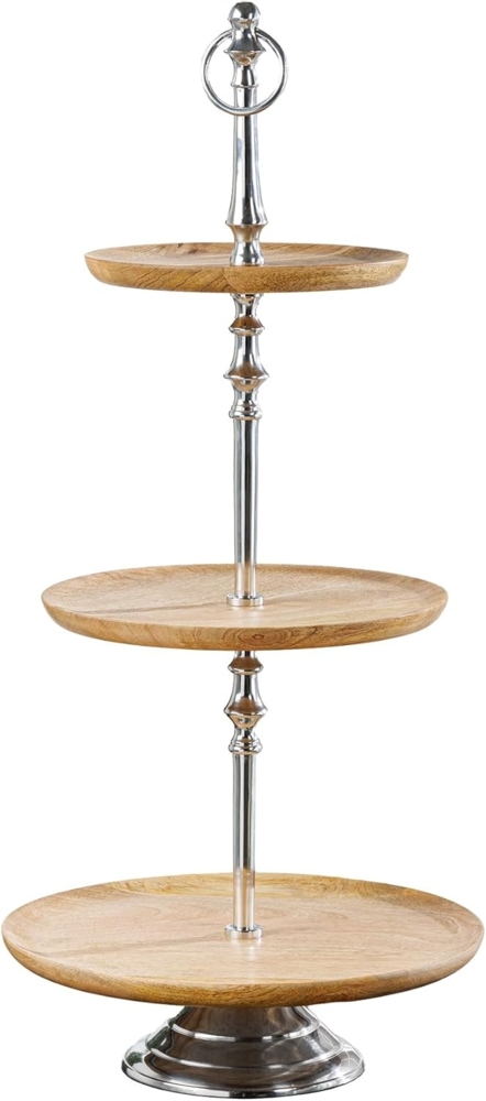 riess-ambiente Dekoetagere PURE NATURE 68cm natur / silber (Einzelartikel, 1 St), Wohnzimmer · Massivholz · Metall · 3-stöckig · Obst- & Gebäckständer Bild 1