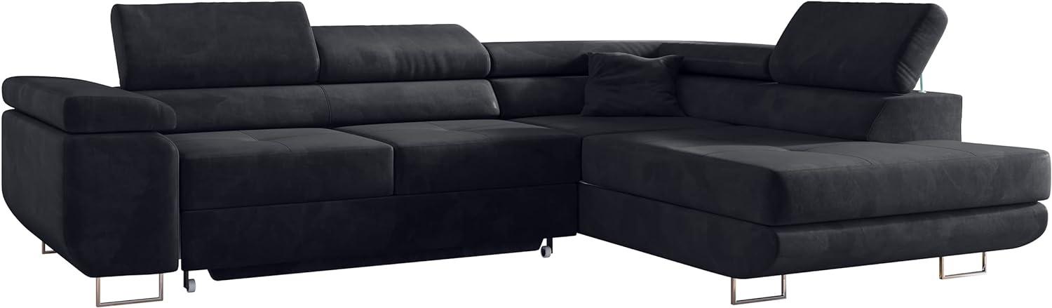 Ecksofa L-Form Couch mit Schlaffunktion und Verstellbare Kopfstützen - GUSTAW - Graphitgrau Velours - Rechts Bild 1