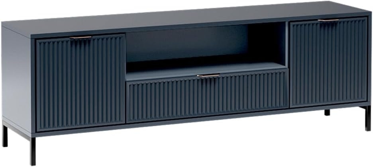 Lomadox Lowboard LAURO-161, Fernsehtisch Fernsehschrank TV-Schrank Indigo blau Rillenoptik 165 cm Bild 1