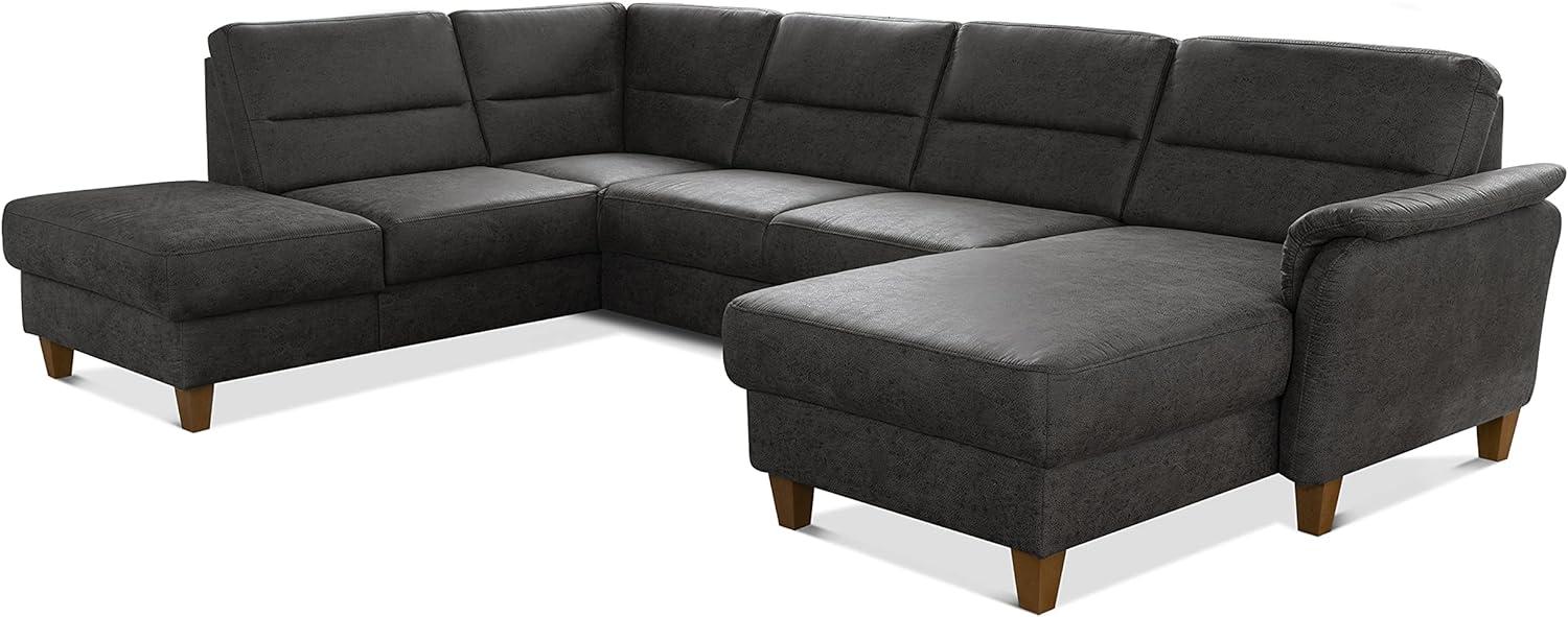 CAVADORE U-Form-Sofa Palera / Federkern-Wohnlandschaft im Landhausstil / 314 x 89 x 212 / Mikrofaser in Lederoptik, Dunkelgrau Bild 1