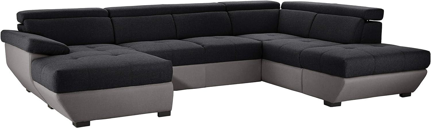 Mivano U-Form-Schlafsofa Speedway, Moderne Wohnlandschaft mit Bett, Stauraum und verstellbaren Kopfteilen, 332 x 79 x 222, Zweifarbiger Bezug, Schwarz/Grau Bild 1