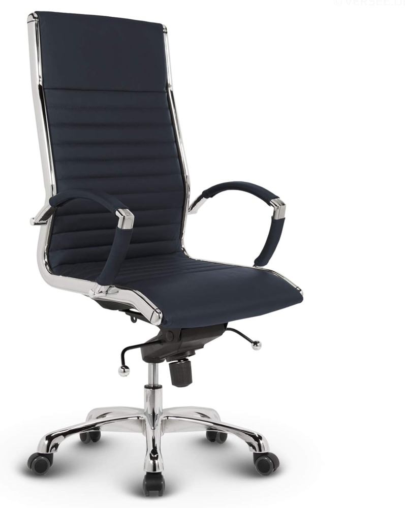 VERSEE Design Bürostuhl Chefsessel Montreal - Echt-Leder - dunkelblau - Drehstuhl, Bürodrehstuhl, Schreibtischstuhl, Chefstuhl, Designklassiker, hochwertige Verarbeitung, Stuhl, 150 kg Belastbarkeit Bild 1
