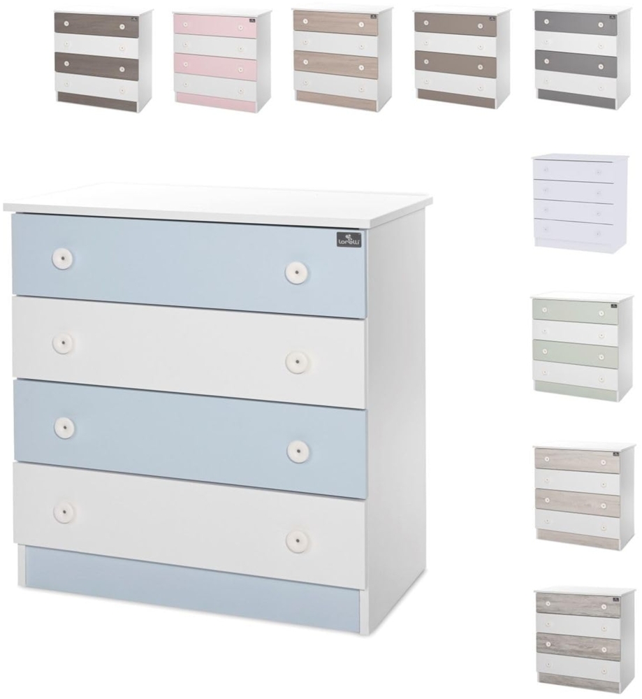 Lorelli Kommode Dresser 81 x 50 x 86 cm, 4 große Schubladen, schnelle Montage weiß blau Bild 1