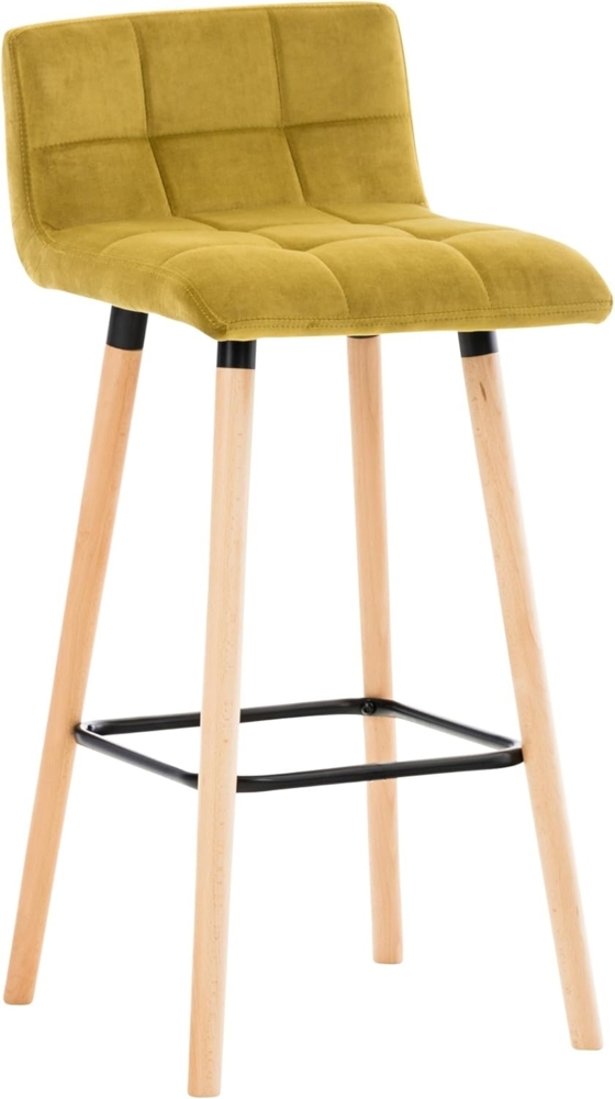 CLP Barhocker Lincoln Samtbezug Gestell aus Buchenholz mit Fußstütze,gelb Bild 1
