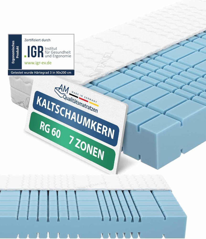 Kaltschaummatratze Premium 7-Zonen Matratze Kaltschaum, Besonders Anpassungsfähig, AM Qualitätsmatratzen, 19 cm hoch, 90x200 cm Bild 1