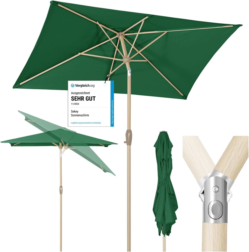 Sekey Sonnenschirm mit Kurbel und UV50+, knickbar, Aluminium grün / natur, 210 x 140 cm Bild 1