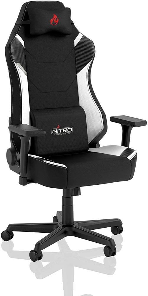 NITRO CONCEPTS X1000 Gaming Stuhl Bürostuhl Ergonomisch Schreibtischstuhl Drehstuhl mit Rollen Gaming Sessel Gaming Chair Pc Stoffbezug Belastbarkeit 135 Kilogramm - Schwarz/Weiß Bild 1