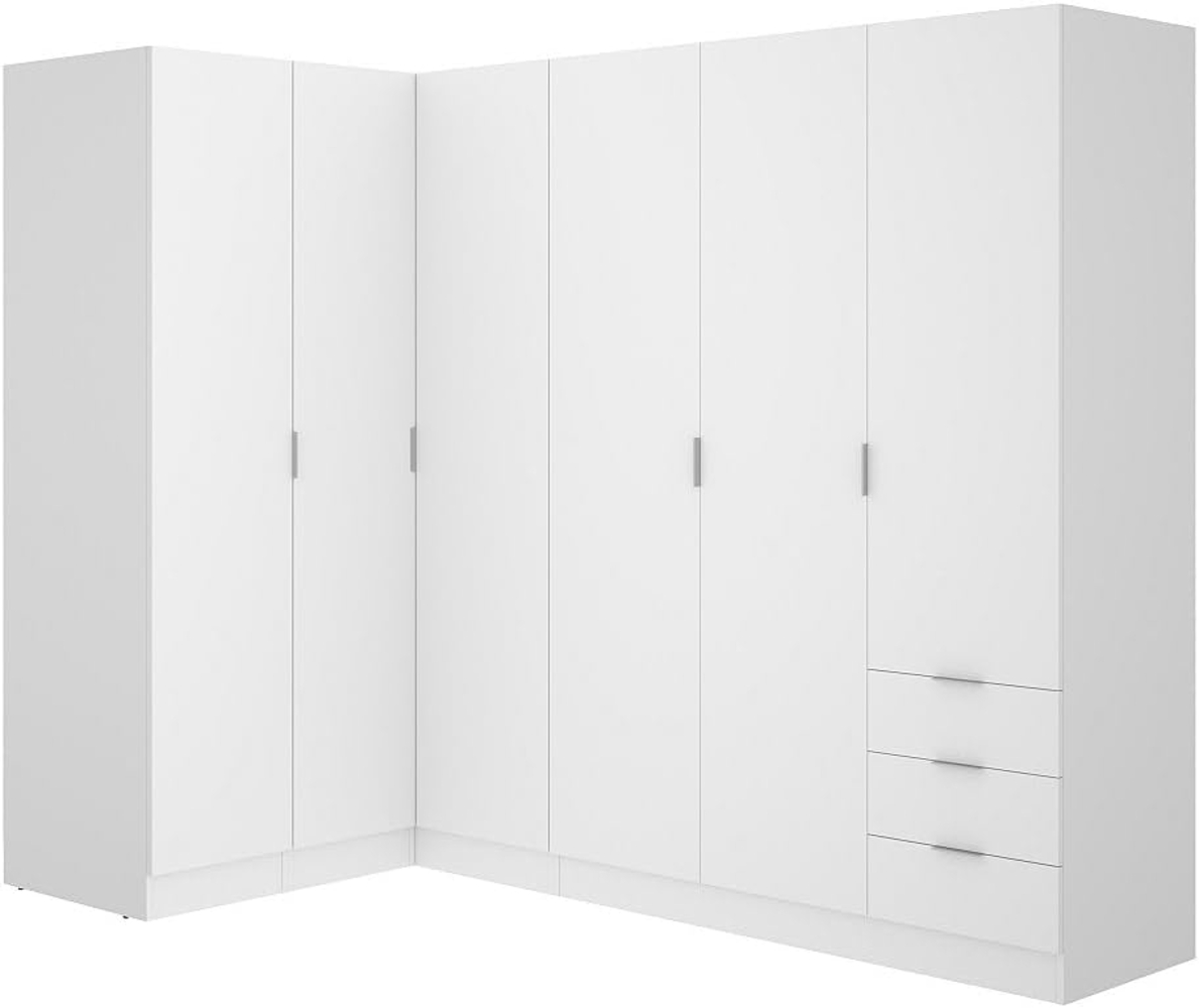 Vente-unique - Eckkleiderschrank mit 6 Türen & 3 Schubladen - 213 cm - Weiß - LISTOWEL Bild 1