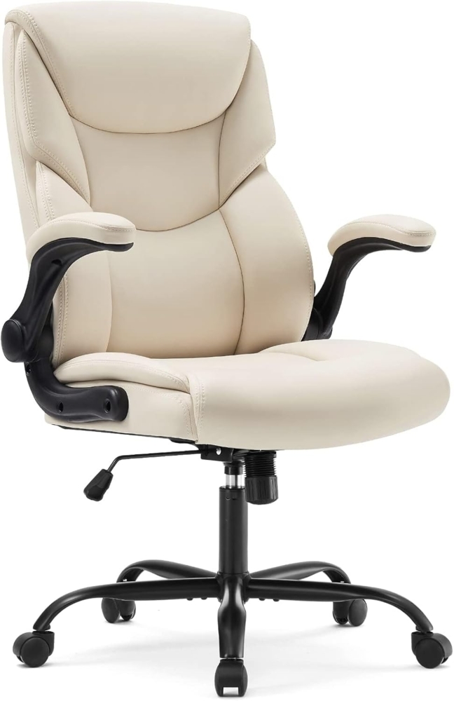 DUMOS Bürostuhl Pu-Leder Chefsessel mit Hochklappbaren Armlehnen Bürostuhle Leder mit Drehbaren Rädern Office Chair Ergonomic Geeignet für Büros Zuhause und Andere Umgebungen Bild 1