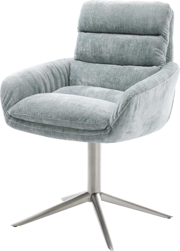Drehstuhl Abelia-Flex mit Armlehnen Chenille Pastellblau Fußkreuz Edelstahl 360° drehbar Wippfunktion Bild 1